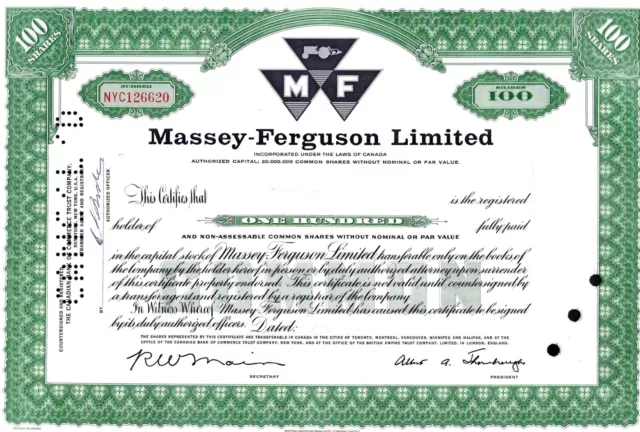 Canada - Massey - Ferguson Limited, 1965 (100 Shares) alte Vignette