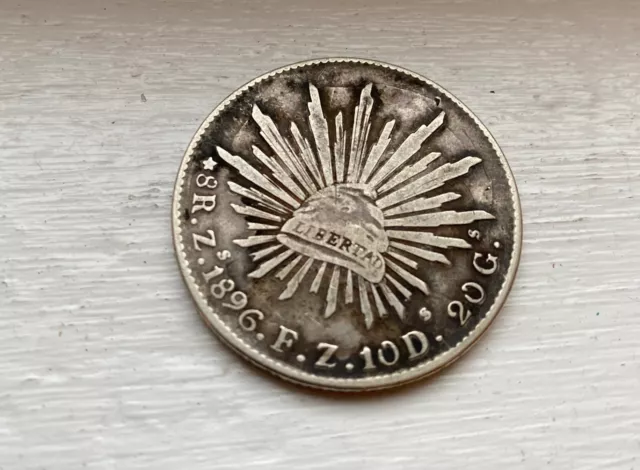 TONED 1896 Zs FZ Mexico 8 Reales Silver Libertad Coin 2nd Republica Mexicana