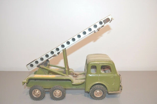 Camion Militaire Joustra Vintage - Tôle Mécanique Simca Cargo - Jouet Ancien France Années 60