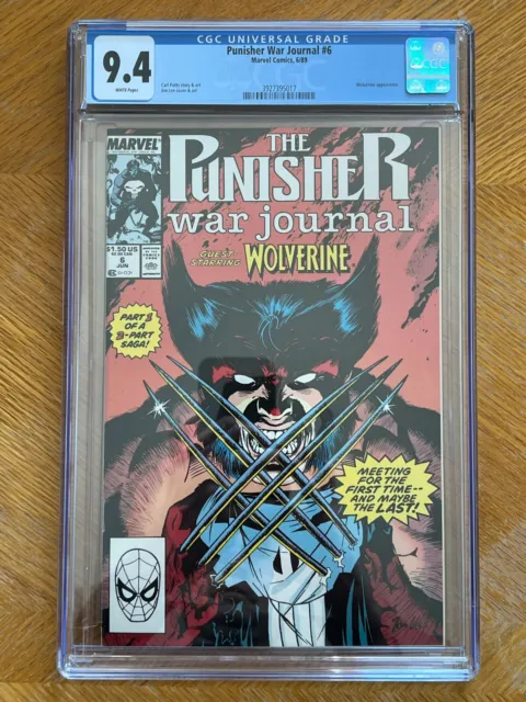 Punisher War Journal #6 CGC 9.4 W 1989 Marvel 1st Wolverine vs Punisher Jim Lee