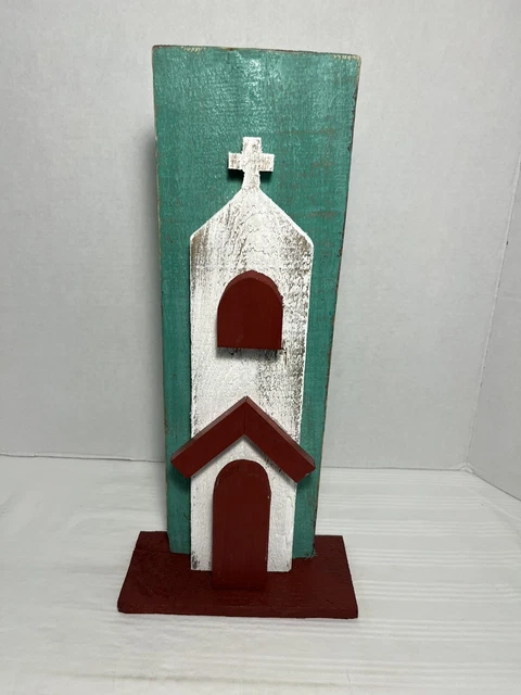 Rustic Church Reclaimed Wood Handcrafted 16.5”7.5” Decor Primitive Shabby Chic