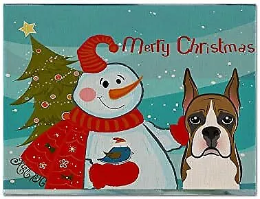 Treasures BB1843PLMT Snowman with Boxer Fabric Placemat Washable Placemat Dinner