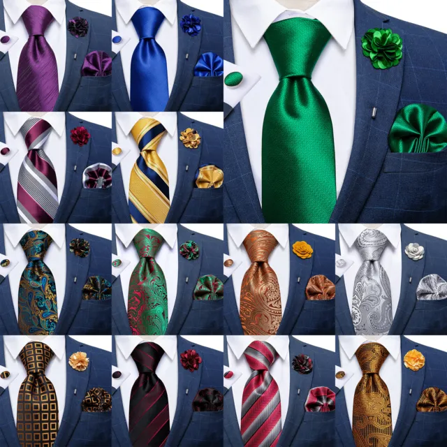 Mens Tie New Silk Lot Jacquard Paisley Floral Striped Necktie Hanky Cufflink Set