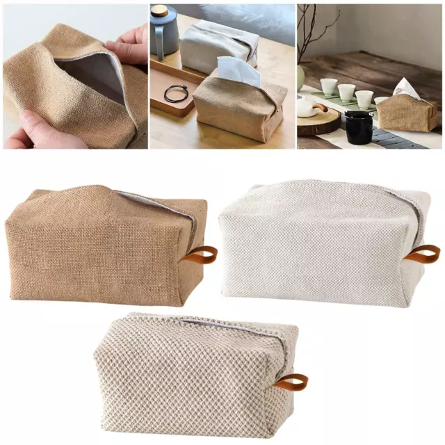 Linen Tissue Box Holder Cloth Tissue Cover Tissue Case for Home Bedside Car