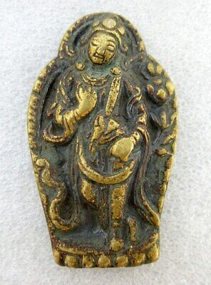 Vintage Old Hand Carved Brass Small Indian Goddess Apsara Angle Figurine Plaque
