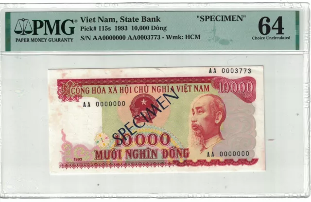 VIETNAM - SPECIMEN 10,000 DONG 1993 PICK# 115s PMG: 64 Choice UNC. #PL2367
