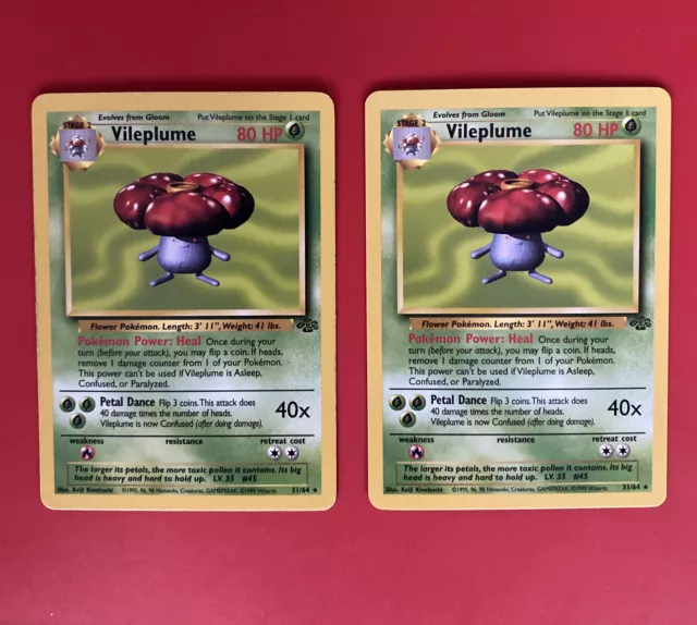Vileplume 31/64 Non Holo Rare Pokemon Card Jungle Set 1999 X2