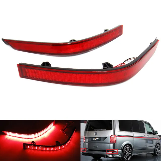 2x Red Rear Bumper Reflector LED Stop Brake Light For 15+ VW Transporter T6 MK6