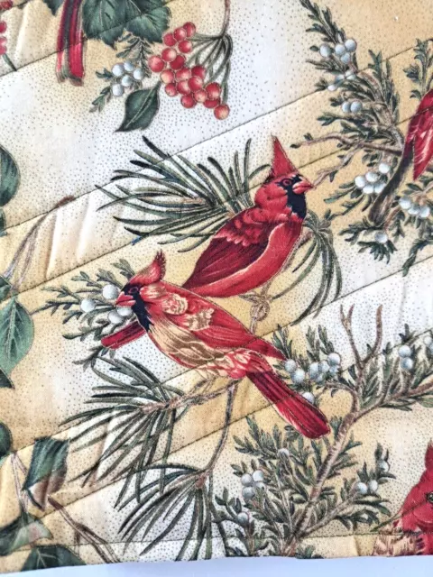 Quilted Placemats Cardinal Birds Set Of 4 Reversible Christmas 17.5x12.5 3