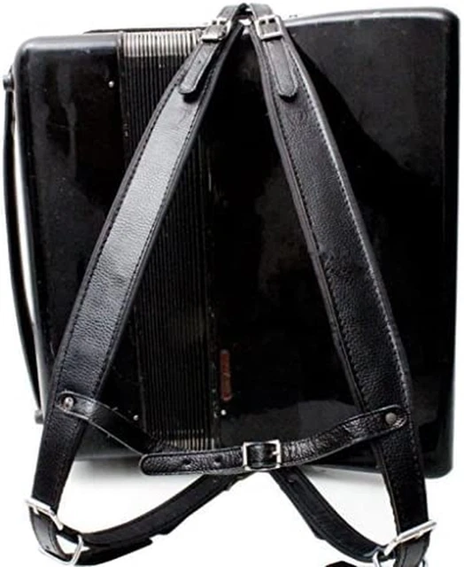 Black Color Genuine Leather Comfortable Padded Accordion Belts 96 Bass 120 Bass