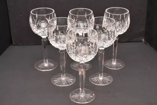 Waterford Ireland Crystal 7-3/8" LISMORE WINE HOCK GOBLETS GLASSES Set of 6