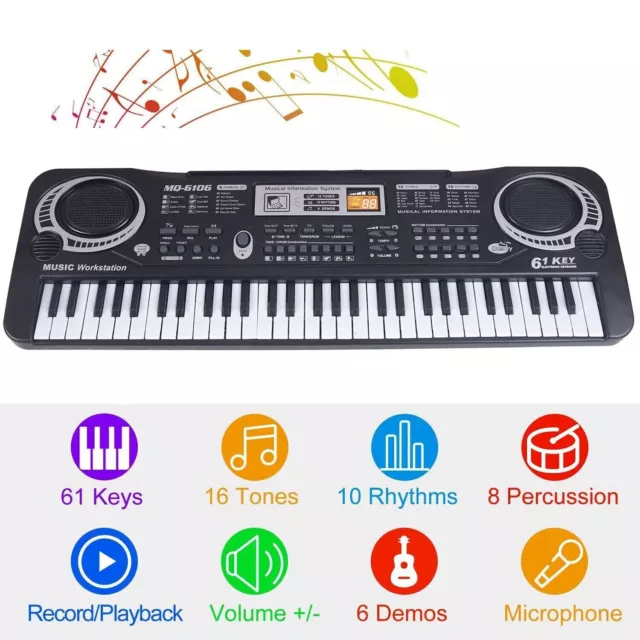 61 Keys Digital Electronic Keyboard Piano Kids Musical Instrument with Mic R8Q6