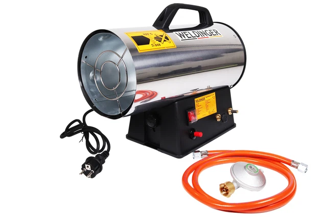 Gasheizkanone 13,3kW Gasheizgebläse Set Garagenheizer + Piezozündung - WELDINGER