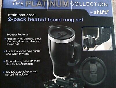 New The Platinum Collection 2- Pack Heated 14 Oz. Travel Mug Set  (2) 12V Auto A 2