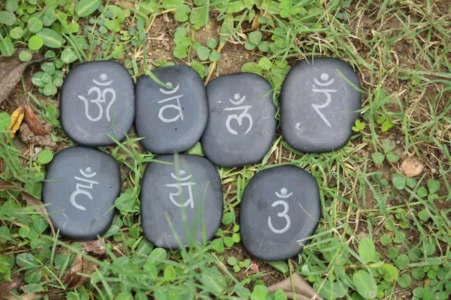 Genuine Hot Jet Basalt Massage Sanskrit Chakra 7 River Stones Spa Beauty