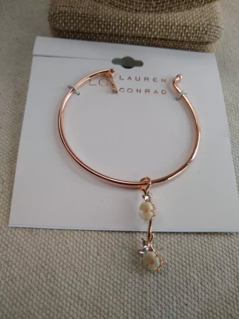 LC Lauren Conrad Cuff Bracelet w/ Flower Charm 2" Rose Gold Tone