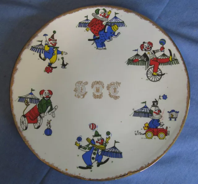 Vintage Decorative Wall Plate--Painted Clowns--"DOC" 9 3/4" Round--14K Gold Trim