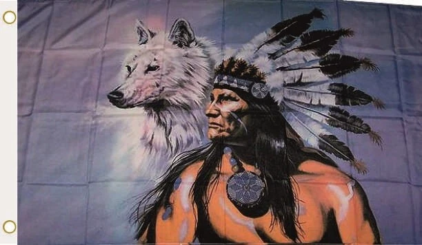 Flagge Fahne Indianer mit Wolf 90 x 150 cm zum Hissen