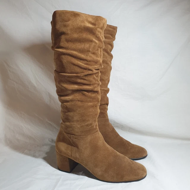 CLARKS VINTAGE BROWN Leather Knee High Length Boots Heels Zip Lace