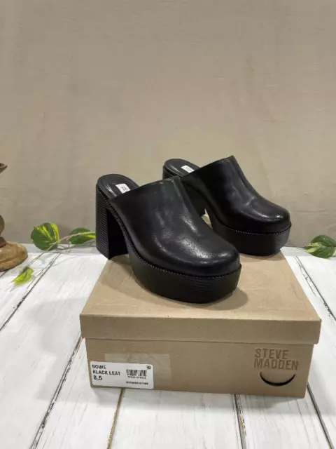 Steve Madden Women's Bowe Platform Clogs - Black Leather 8.5M