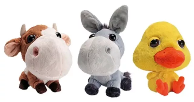 3 ANIMALI AMICI DELLA FATTORIA PELUCHE Mucca PULCINO Asino cow Big Headz Plush