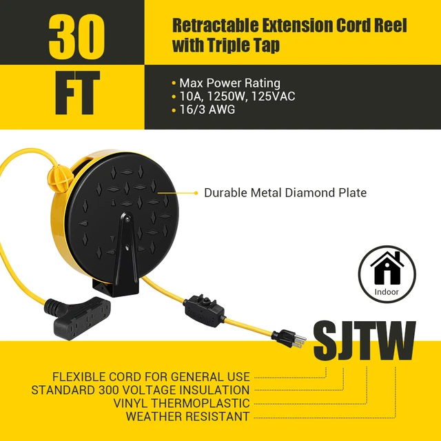30 FT RETRACTABLE Extension Cord Reel DEWENWILS Ceiling/Wall Mount Cord