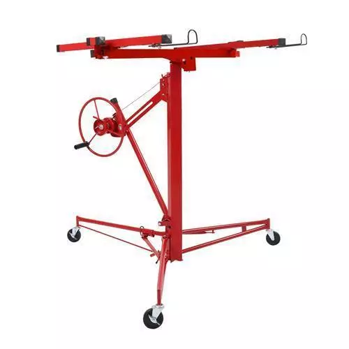 11 Ft Drywall Rolling Lifter Panel Hoist Jack Lifter with 4" Caster Wheels Red