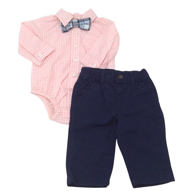 Carter's Baby Boys Infants 3 Pc Gingham Print Bodysuit Pants Set Outfit Size 3MO