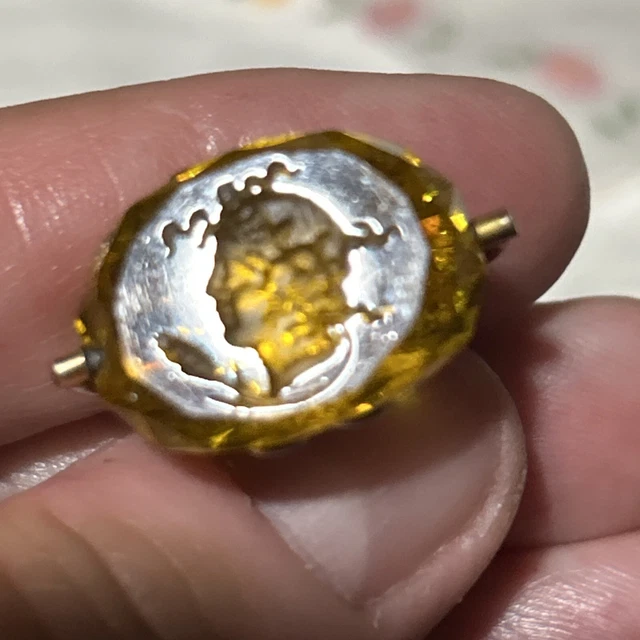 VINTAGE 14K Gold Fill Yellow GLASS INTAGLIO FOB 10K Bright Gold Plate Necklace