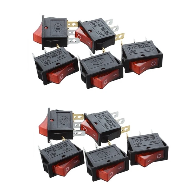 10pcs AC 16A/250V 20A/125V Red Light Illuminated Off/on SPST Boat WippsJ3T6