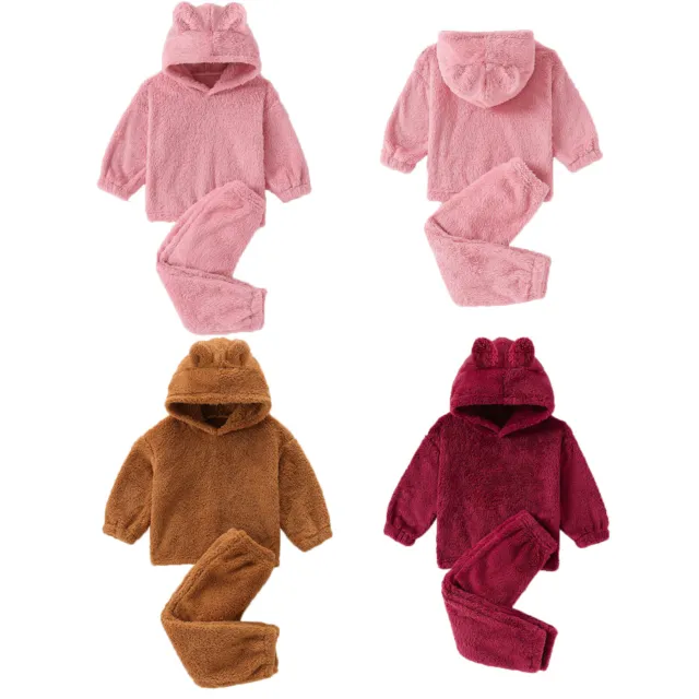 Baby Girls Warm Clothes Set Long Sleeve Hoodie Style Pullover Top Long Pants