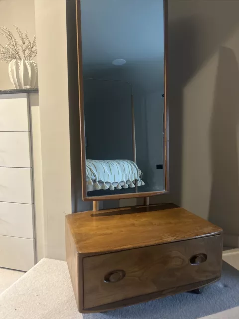 Vintage Ercol Windsor Cheval Mirror with Drawer in Light finish