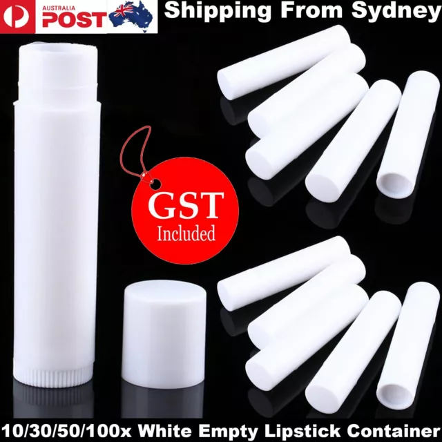 UP 100x Empty Lipstick Plastic Lip Balm Container Tubes Caps 5g DIY Craft White