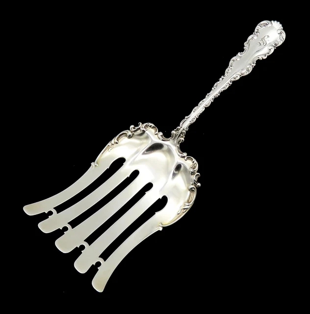 Whiting Louis XV 1891 Sterling Silver Asparagus Serving Fork "S" mono 8 1/2"