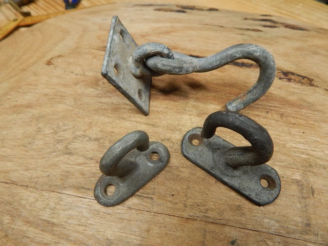 3 Old Plant Ceiling Mount Hooks Porch Hangers Galvanized 2 Stationary 1 Swivel