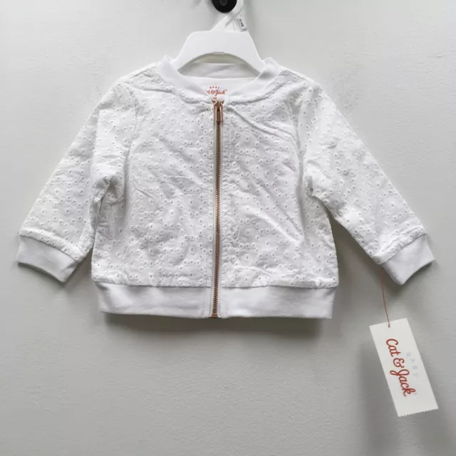 Cat and Jack Baby Girl White Jacket Size 6/9 Months Eyelet Rose Gold Zipper NWT