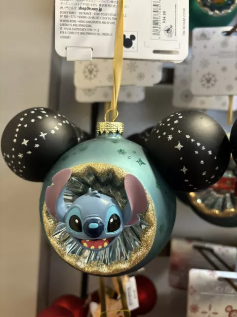 Disney Parks Stitch Mickey Mouse Icon Blown Glass Ornament NWT Lilo & Holiday