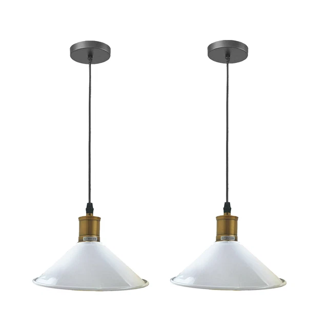 Lot De 2 Abat-Jour Industriels Blancs Suspension - Diamètre 22cm, Style Vintage