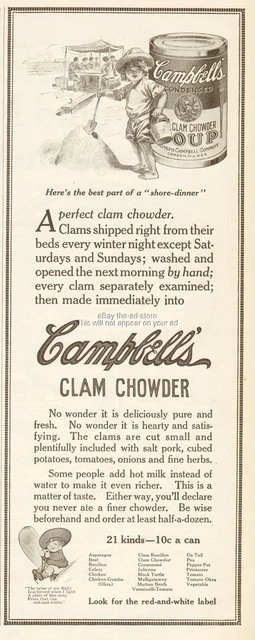 1912 Campbell Clam Chowder Soup Camden NJ Best Part of a Shore Dinner Beach Ad