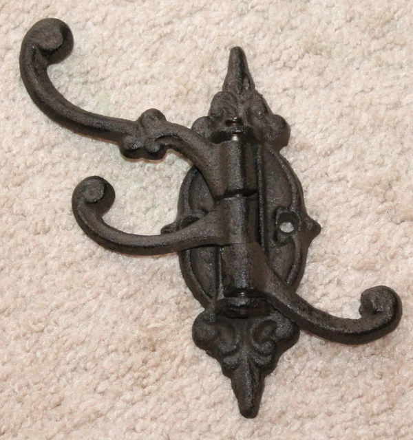 Ingenious CAST IRON Wall Coat Rack 3-Hooks Hanger Hat Jewelry Hook Victorian