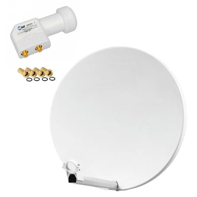 HDSAT Pack Parabole Satellite Fibre 85cm Avec 2X Récepteurs FRANSAT + LNB Single - Antenne Offset Robuste Fabriquée En France
