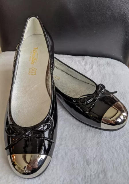 NEW *Venettini* sz 36 *Monica* black patent silver toe girls shoes NIB