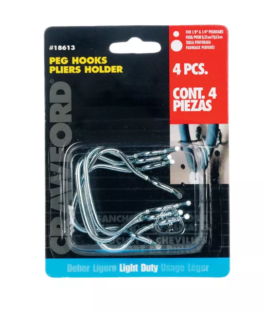 Crawford  Zinc Plated  Silver  Steel  1.8 in. Peg Hook Pliers Holders  4 pk