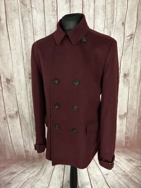 Ted Baker Gimjee Mens Wool Cashmere Pea Coat Double Breasted Size XXL Maroon Red