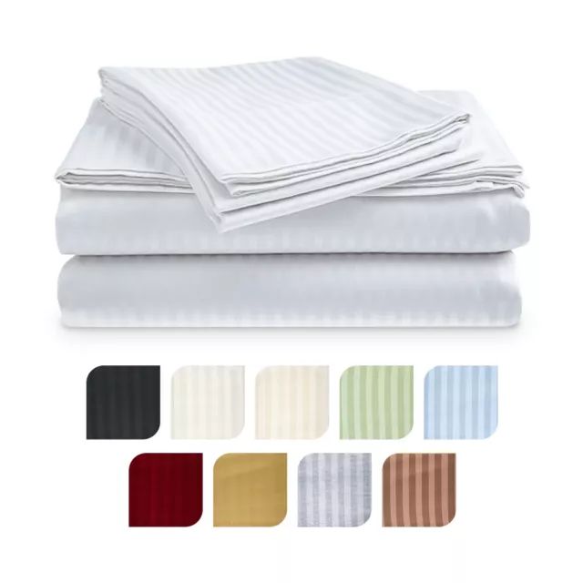 Super Lux Club 400 Thread Count 100% Cotton Sateen Bed Sheet Dobby Stripe