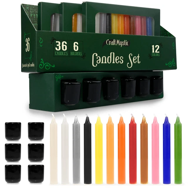Spell Taper Candles Set for Witchcraft - 36 Colored Mini Ritual Chime Candle