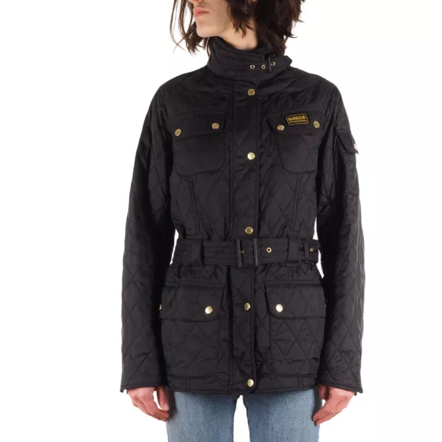 Barbour Womens Black International Moto Quilt Belted Jacket size US10 UK14