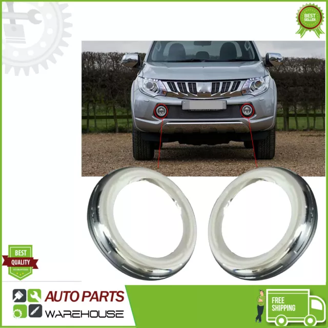 2x FRONT BUMPER CHROME FOG LIGHT LAMP TRIM COVERS FOR Mitsubishi L200 2016-2017