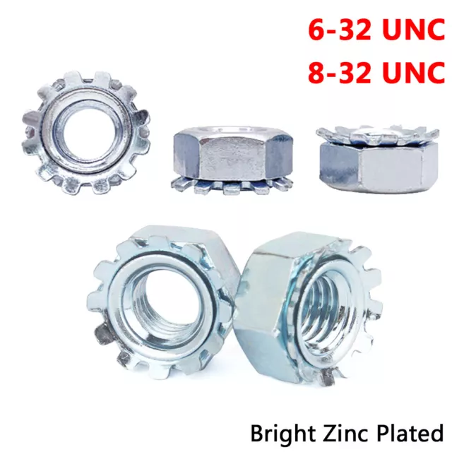 6-32 8-32 UNC K Lock Nuts External-Tooth Lock Washers Steel Bright Zinc Plated