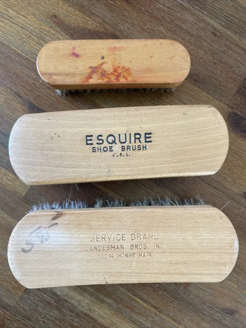 3 Shoe Polish Brush Pure Horse Hair - Vintage Esquire, Landesman Two 7” & one 5”